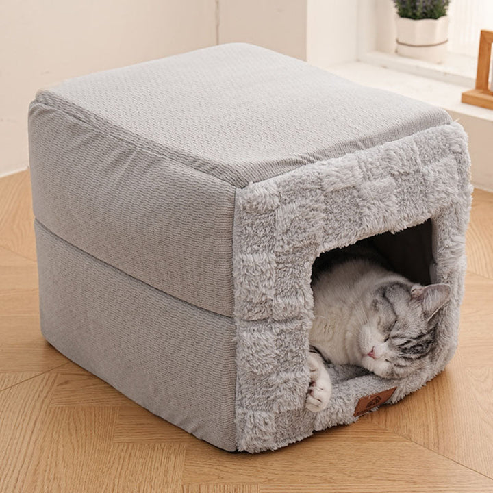 Modern Minimalist Cotton Fleece Square Foldable Cat Bed For Living Room &amp; Bedroom