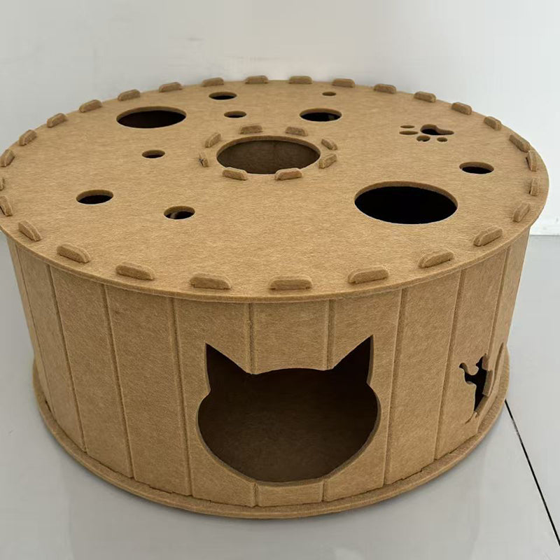 Contemporary Creative Felt Round Cat Bed With Tunnel Design For Living Room &amp; Bedroom