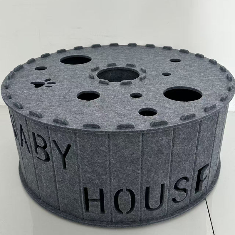 Contemporary Creative Felt Round Cat Bed With Tunnel Design For Living Room &amp; Bedroom