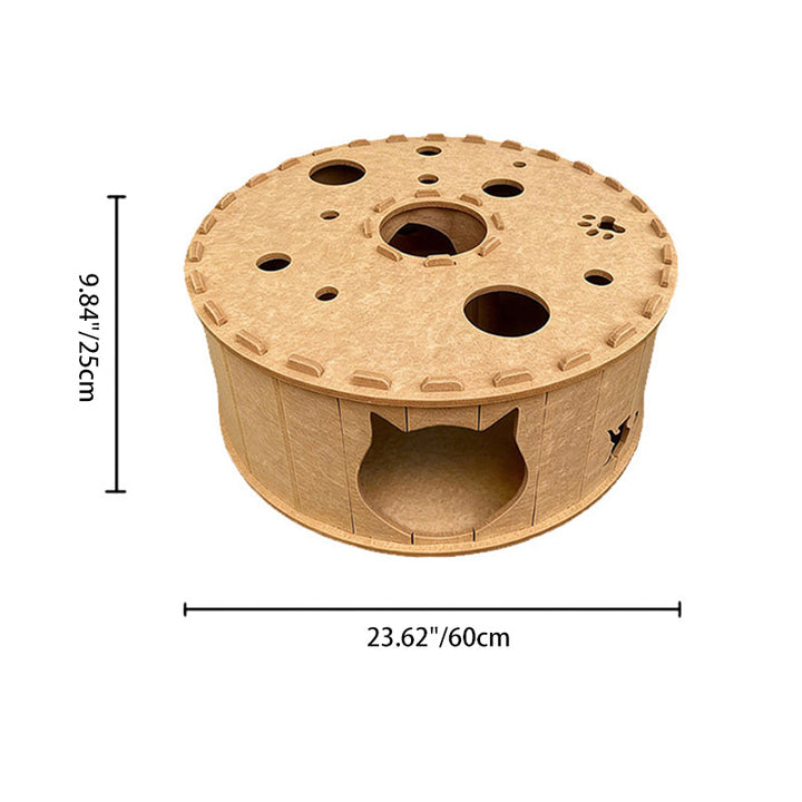 Contemporary Creative Felt Round Cat Bed With Tunnel Design For Living Room &amp; Bedroom