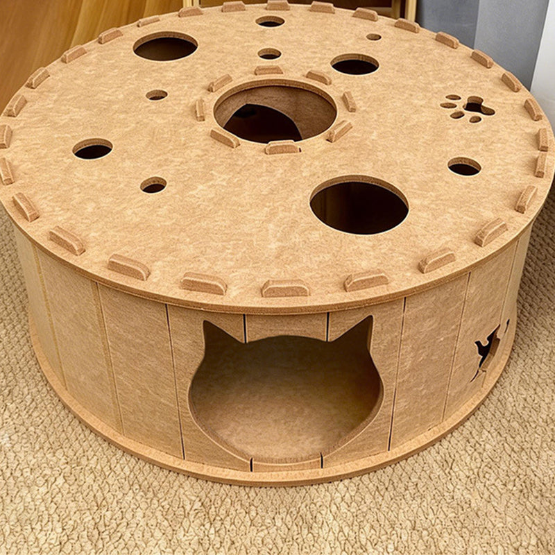 Contemporary Creative Felt Round Cat Bed With Tunnel Design For Living Room &amp; Bedroom