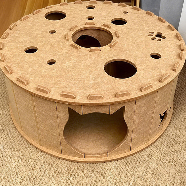 Contemporary Creative Felt Round Cat Bed With Tunnel Design For Living Room &amp; Bedroom