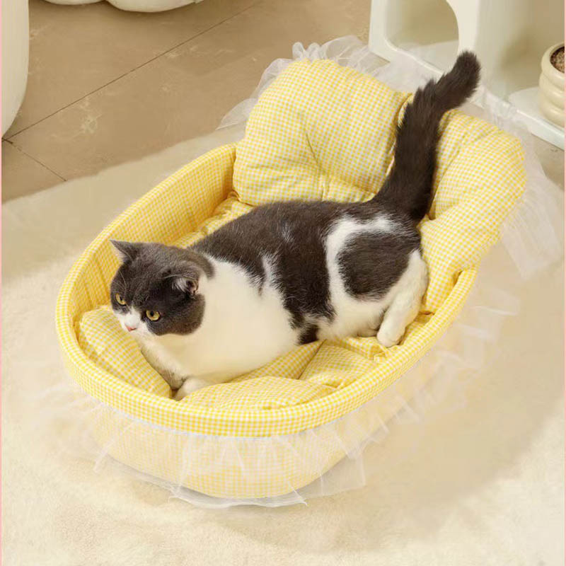 Modern Minimalist Polyester Sponge Oval Cat Bed For Living Room &amp; Bedroom