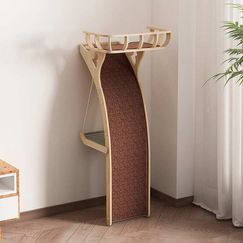 Modern Minimalist Plywood MDF Cotton-linen Rectangular Arc-Shaped Cat Tree &amp; Condos 1-Hammock 1-Perch 1-Scratching Board For Living Room