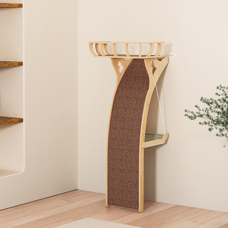 Modern Minimalist Plywood MDF Cotton-linen Rectangular Arc-Shaped Cat Tree &amp; Condos 1-Hammock 1-Perch 1-Scratching Board For Living Room