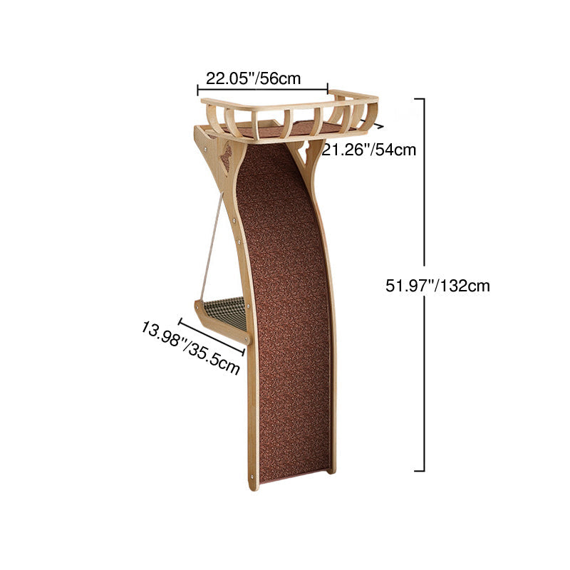 Modern Minimalist Plywood MDF Cotton-linen Rectangular Arc-Shaped Cat Tree &amp; Condos 1-Hammock 1-Perch 1-Scratching Board For Living Room