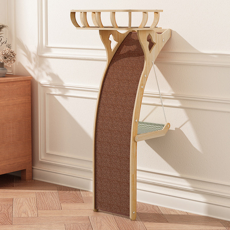 Modern Minimalist Plywood MDF Cotton-linen Rectangular Arc-Shaped Cat Tree &amp; Condos 1-Hammock 1-Perch 1-Scratching Board For Living Room