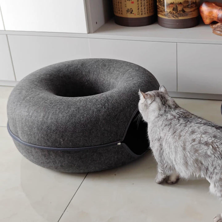 Modern Minimalist Felt Round Cat Bed With Zipper Design For Living Room &amp; Bedroom