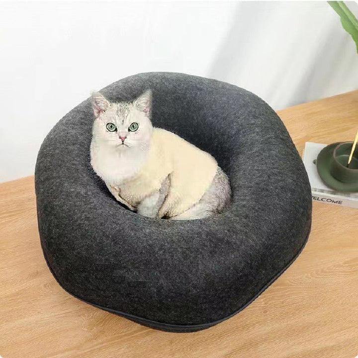 Modern Minimalist Felt Round Cat Bed With Zipper Design For Living Room &amp; Bedroom