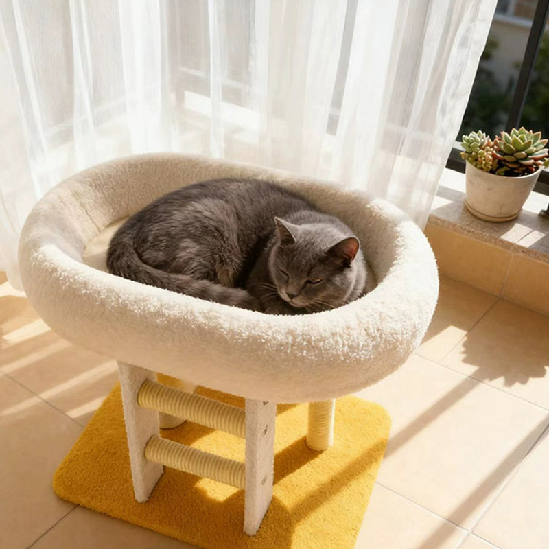 Modern Minimalist MDF Velvet Sisal Rectangular Cat Tree &amp; Condos 1-Condo 1-Ladder 2-Scratching Post For Living Room