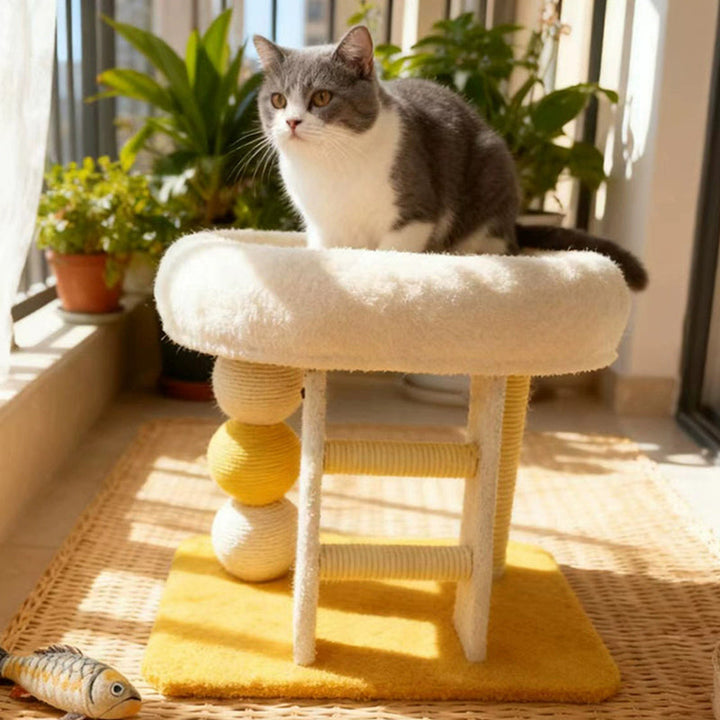Modern Minimalist MDF Velvet Sisal Rectangular Cat Tree &amp; Condos 1-Condo 1-Ladder 2-Scratching Post For Living Room