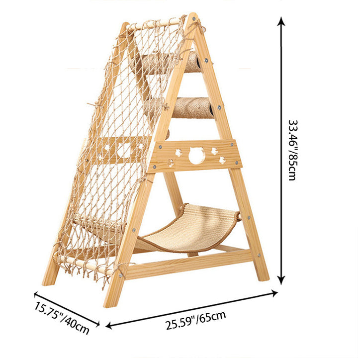 Modern Minimalist MDF Cotton-linen Jute Triangular Cat Tree &amp; Condos 1-Hammock 2-Scratching Post For Living Room