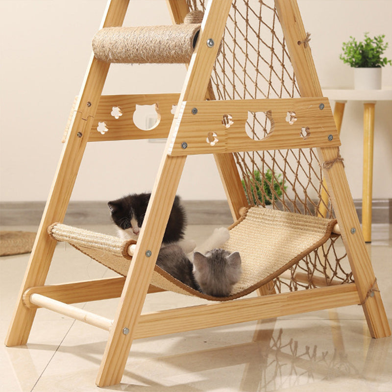 Modern Minimalist MDF Cotton-linen Jute Triangular Cat Tree &amp; Condos 1-Hammock 2-Scratching Post For Living Room