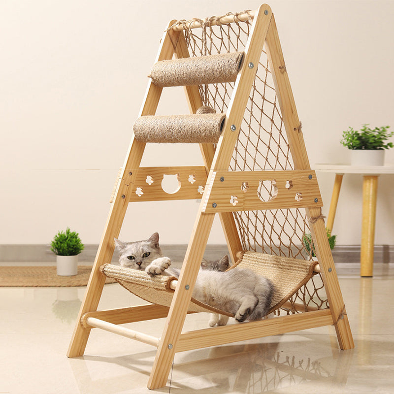 Modern Minimalist MDF Cotton-linen Jute Triangular Cat Tree &amp; Condos 1-Hammock 2-Scratching Post For Living Room