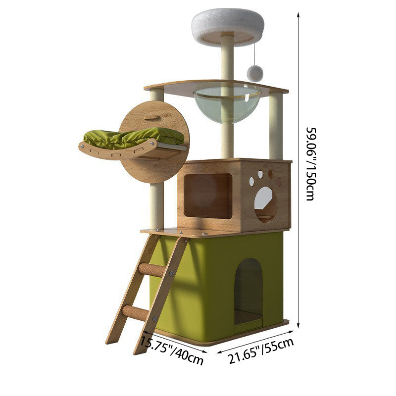 Modern Minimalist MDF Oxford Fabric Polyester Velvet PET Rectangular Cat Tree &amp; Condos 5-Condo 3-Perch 1-Ladder 3-Scratching Post For Living Room