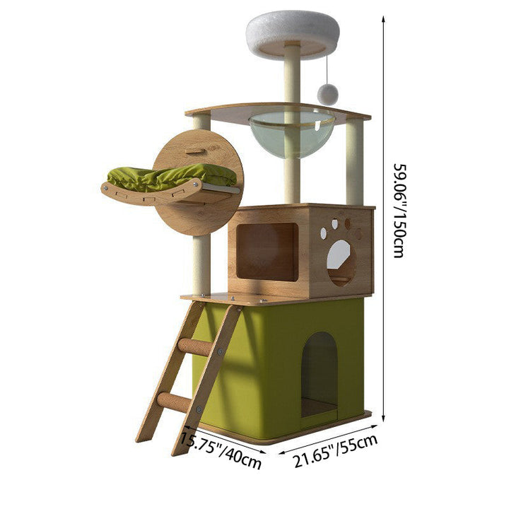Modern Minimalist MDF Oxford Fabric Polyester Velvet PET Rectangular Cat Tree &amp; Condos 5-Condo 3-Perch 1-Ladder 3-Scratching Post For Living Room