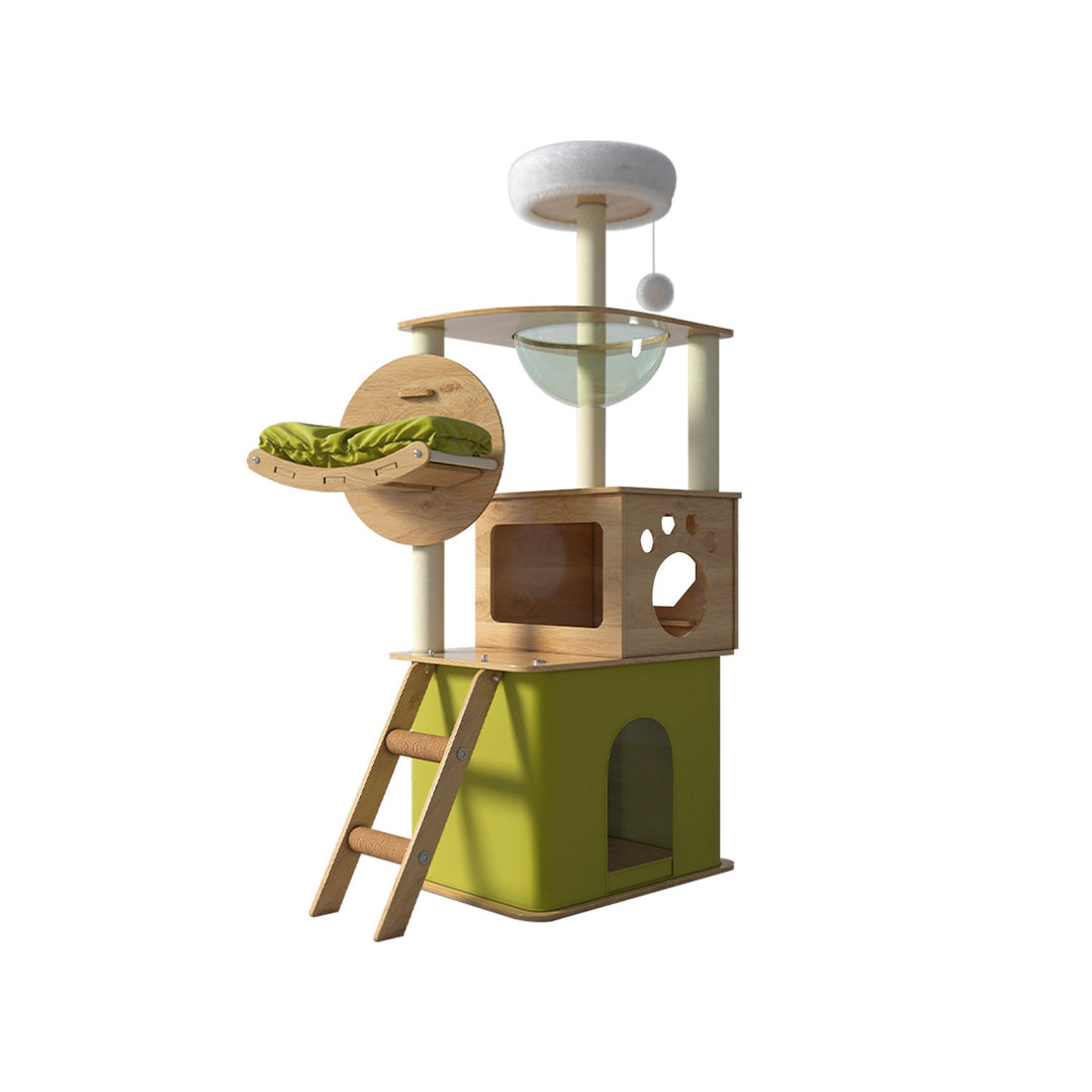 Modern Minimalist MDF Oxford Fabric Polyester Velvet PET Rectangular Cat Tree &amp; Condos 5-Condo 3-Perch 1-Ladder 3-Scratching Post For Living Room
