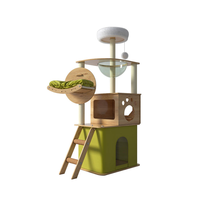 Modern Minimalist MDF Oxford Fabric Polyester Velvet PET Rectangular Cat Tree &amp; Condos 5-Condo 3-Perch 1-Ladder 3-Scratching Post For Living Room