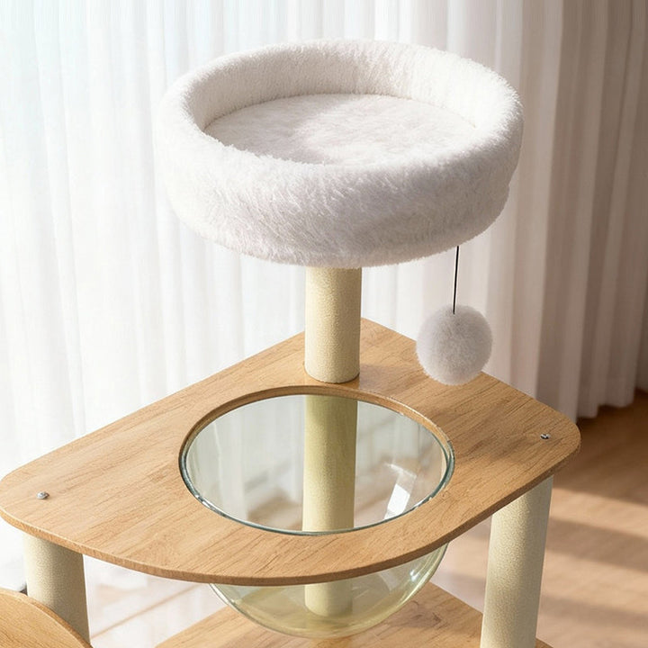 Modern Minimalist MDF Oxford Fabric Polyester Velvet PET Rectangular Cat Tree &amp; Condos 5-Condo 3-Perch 1-Ladder 3-Scratching Post For Living Room