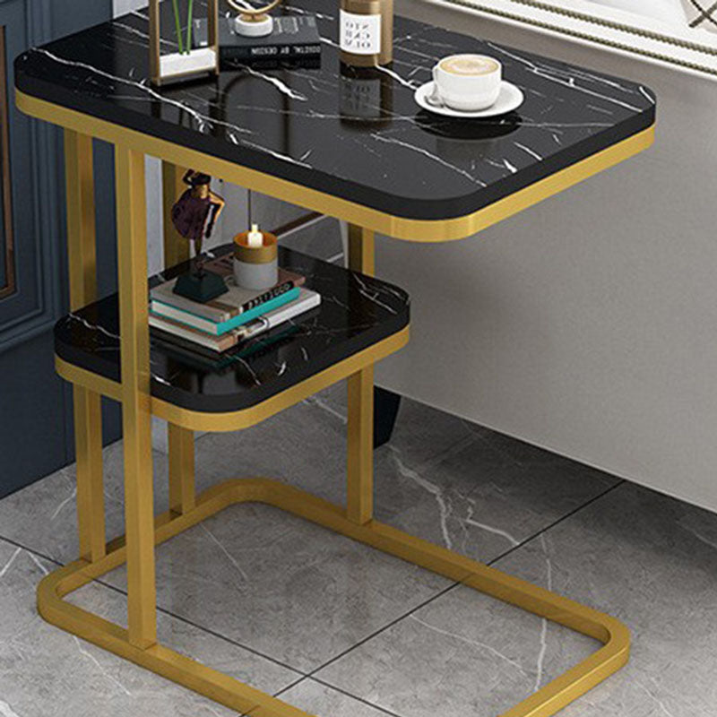Modern Minimalist Rectangular MDF Marble Pattern Steel Side Table 1/2 Tier For Living Room