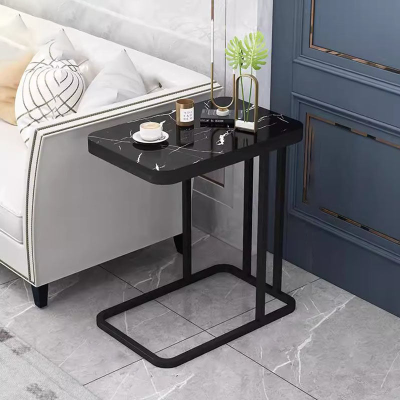 Modern Minimalist Rectangular MDF Marble Pattern Steel Side Table 1/2 Tier For Living Room
