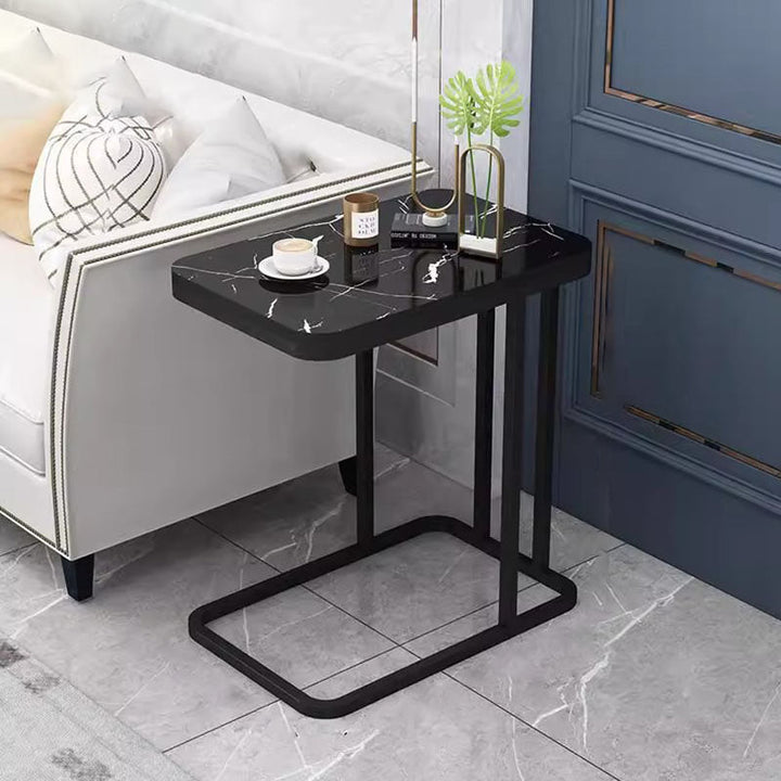 Modern Minimalist Rectangular MDF Marble Pattern Steel Side Table 1/2 Tier For Living Room