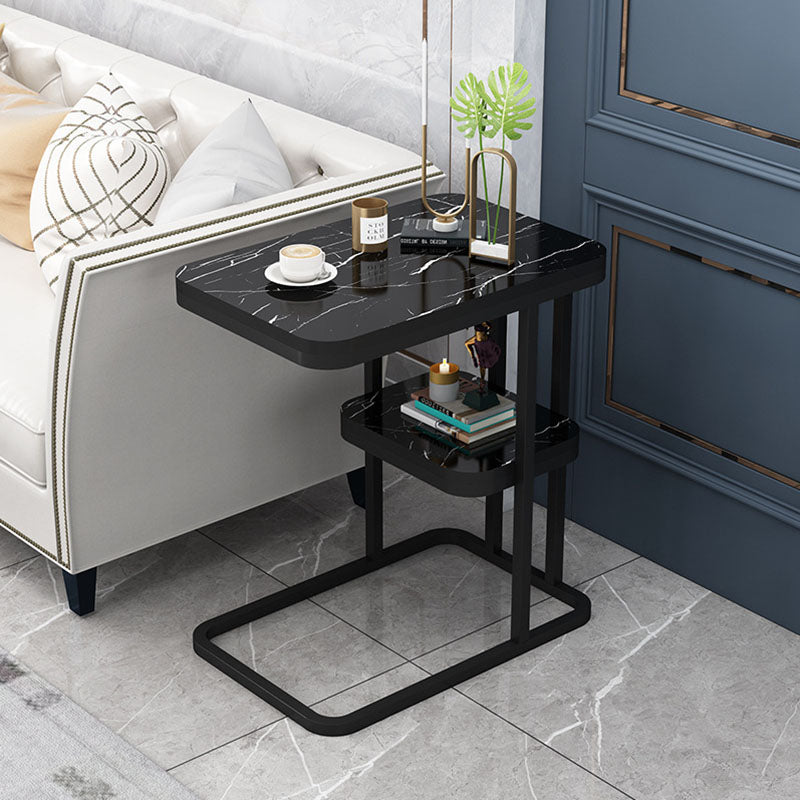 Modern Minimalist Rectangular MDF Marble Pattern Steel Side Table 1/2 Tier For Living Room