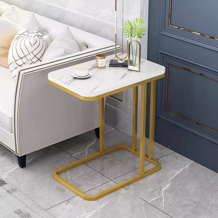 Modern Minimalist Rectangular MDF Marble Pattern Steel Side Table 1/2 Tier For Living Room