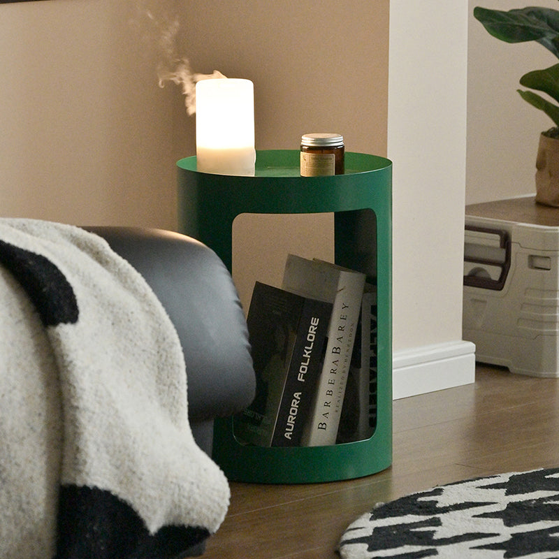 Modern Minimalist Cylindrical Iron Side Table 2-Tier For Living Room