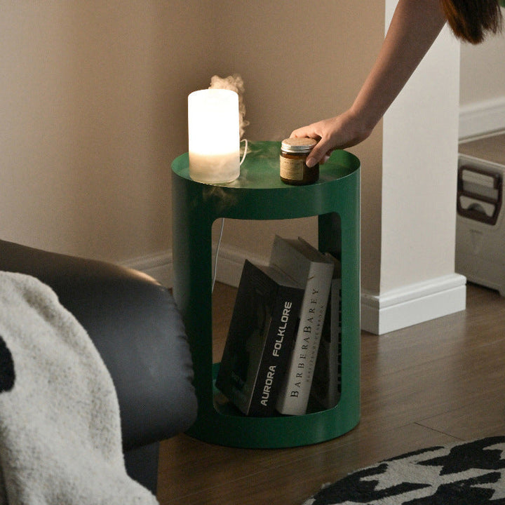 Modern Minimalist Cylindrical Iron Side Table 2-Tier For Living Room