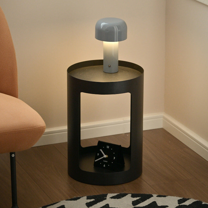 Modern Minimalist Cylindrical Iron Side Table 2-Tier For Living Room