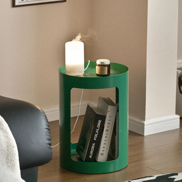 Modern Minimalist Cylindrical Iron Side Table 2-Tier For Living Room