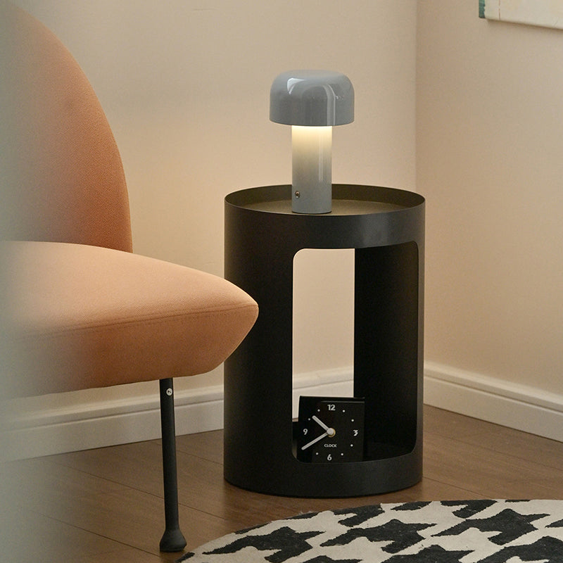 Modern Minimalist Cylindrical Iron Side Table 2-Tier For Living Room