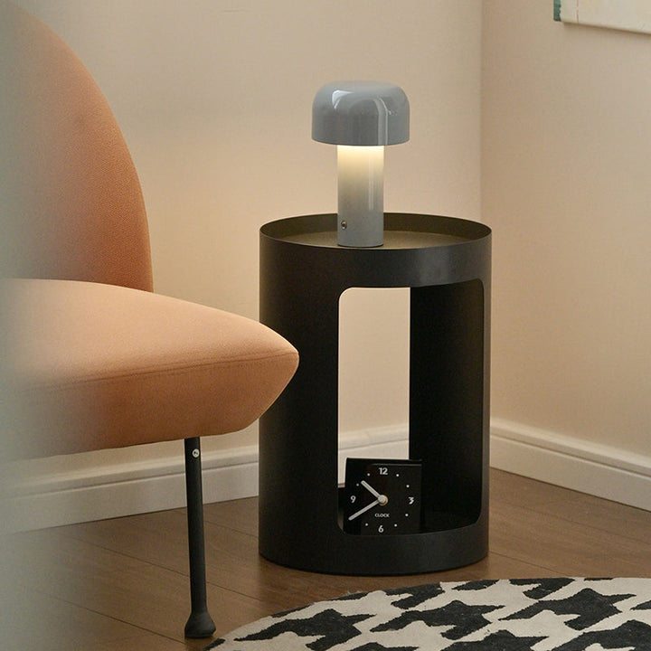 Modern Minimalist Cylindrical Iron Side Table 2-Tier For Living Room