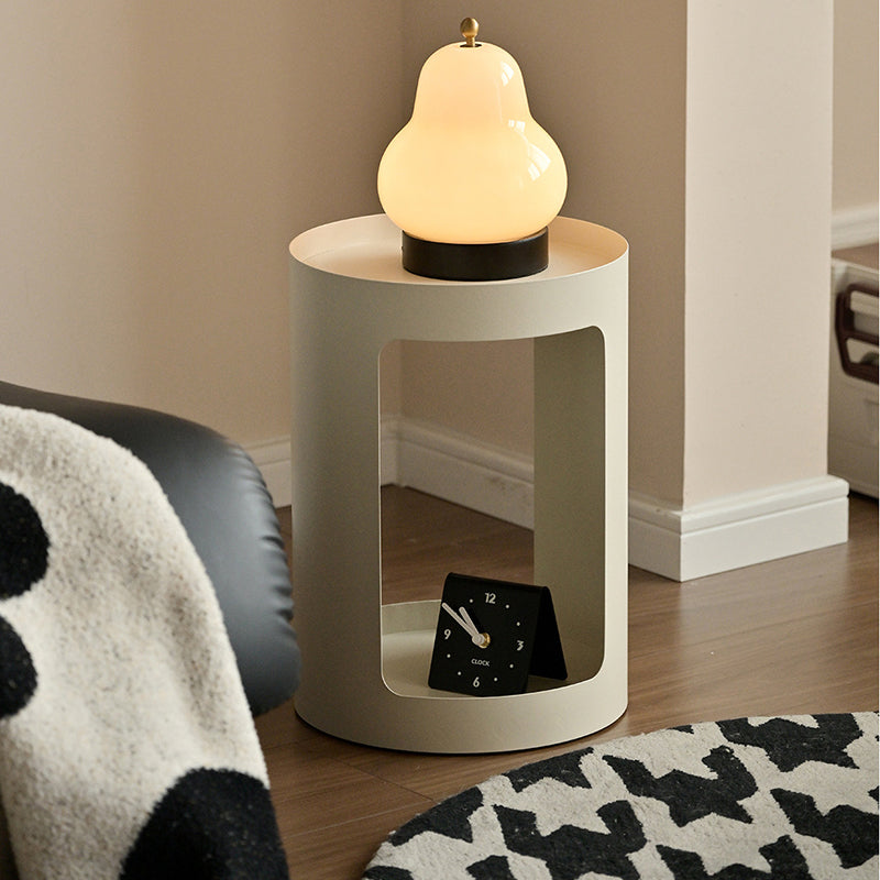 Modern Minimalist Cylindrical Iron Side Table 2-Tier For Living Room
