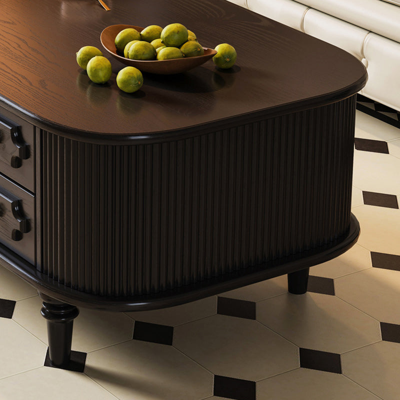 Traditional French Rectangular Ash Wood Solid Wood Multi-Layer Plywood Coffee Table 2-Drawer For Living Room