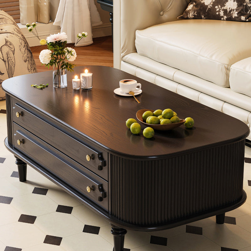 Traditional French Rectangular Ash Wood Solid Wood Multi-Layer Plywood Coffee Table 2-Drawer For Living Room
