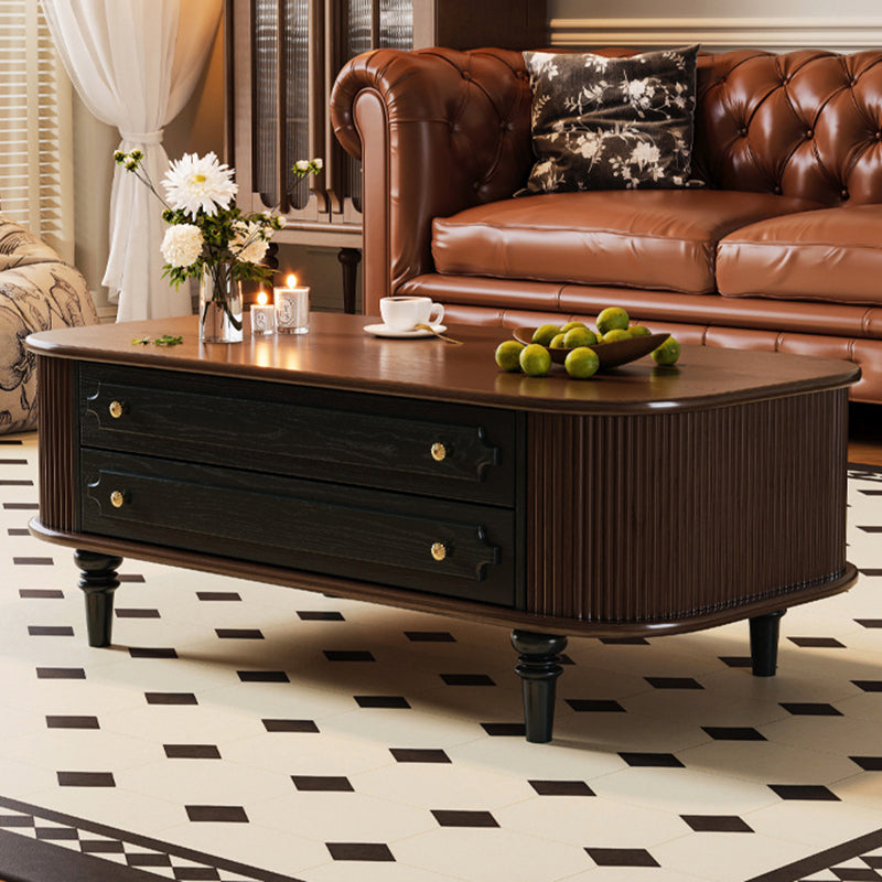 Traditional French Rectangular Ash Wood Solid Wood Multi-Layer Plywood Coffee Table 2-Drawer For Living Room