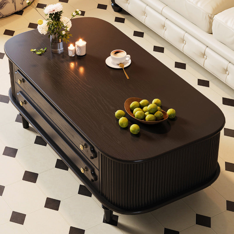Traditional French Rectangular Ash Wood Solid Wood Multi-Layer Plywood Coffee Table 2-Drawer For Living Room