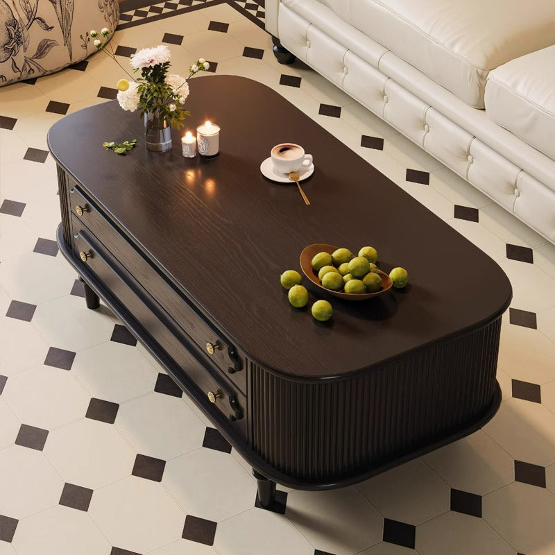 Traditional French Rectangular Ash Wood Solid Wood Multi-Layer Plywood Coffee Table 2-Drawer For Living Room