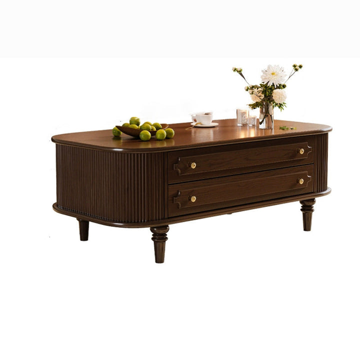 Traditional French Rectangular Ash Wood Solid Wood Multi-Layer Plywood Coffee Table 2-Drawer For Living Room