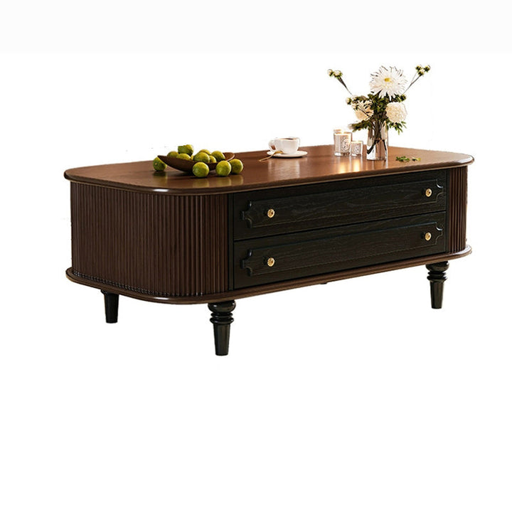 Traditional French Rectangular Ash Wood Solid Wood Multi-Layer Plywood Coffee Table 2-Drawer For Living Room