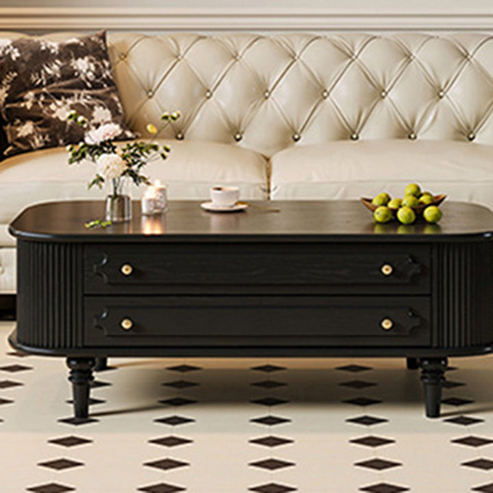 Traditional French Rectangular Ash Wood Solid Wood Multi-Layer Plywood Coffee Table 2-Drawer For Living Room