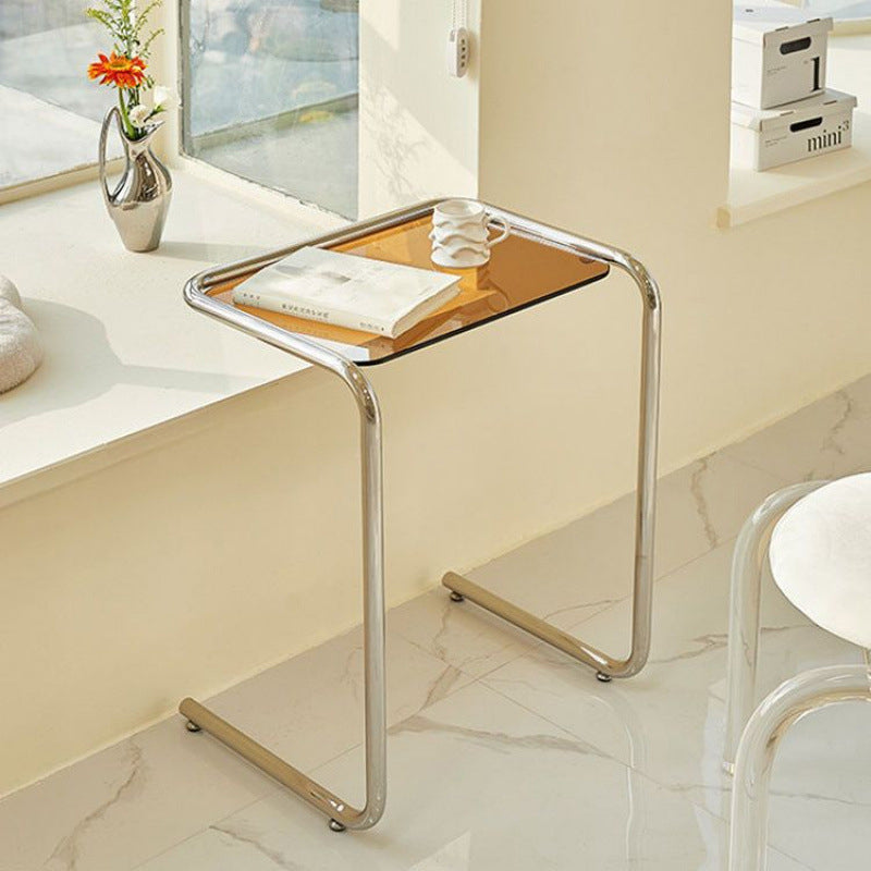 Modern Minimalist Rectangular Tempered Glass Iron Side Table 1-Tier For Living Room