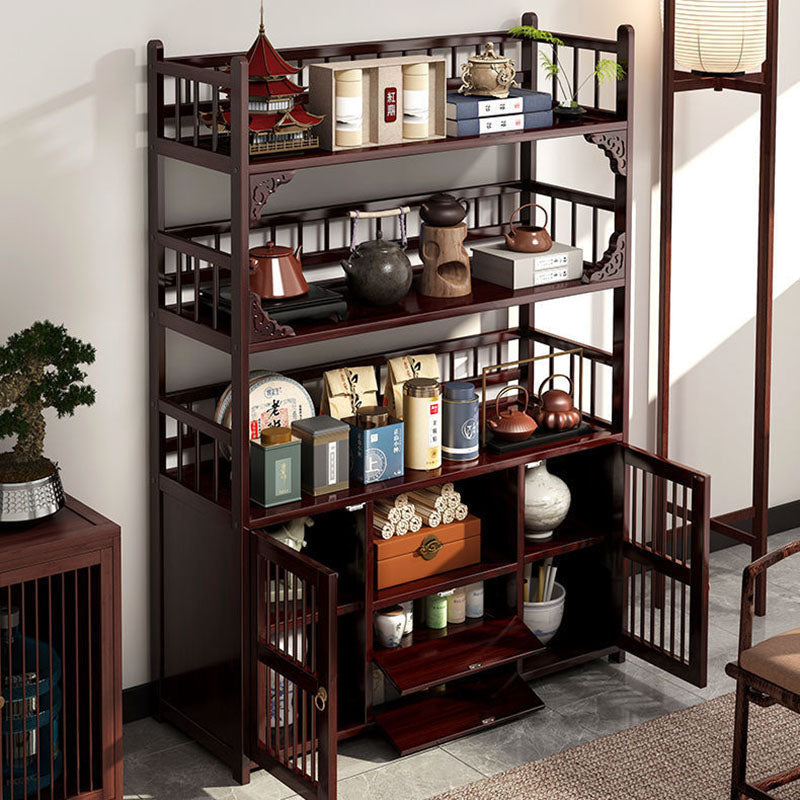 Traditional Chinese Rectangular Bamboo Medium Density Fiberboard Storage Cabinet 4/5-Tier For Living Room