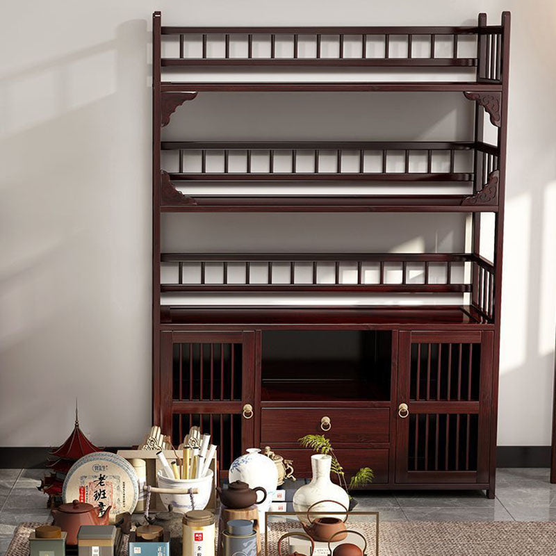 Traditional Chinese Rectangular Bamboo Medium Density Fiberboard Storage Cabinet 4/5-Tier For Living Room