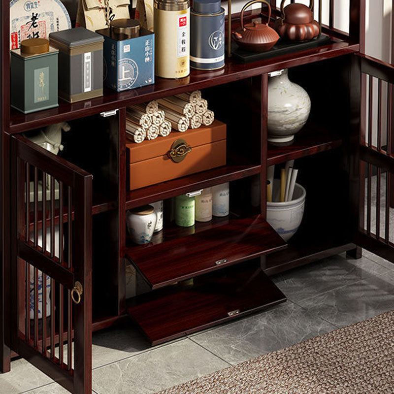 Traditional Chinese Rectangular Bamboo Medium Density Fiberboard Storage Cabinet 4/5-Tier For Living Room