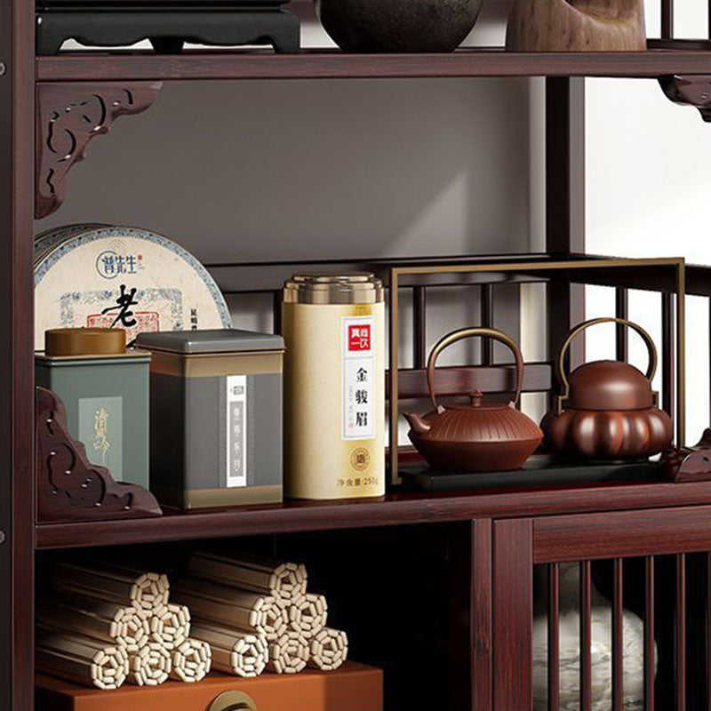 Traditional Chinese Rectangular Bamboo Medium Density Fiberboard Storage Cabinet 4/5-Tier For Living Room