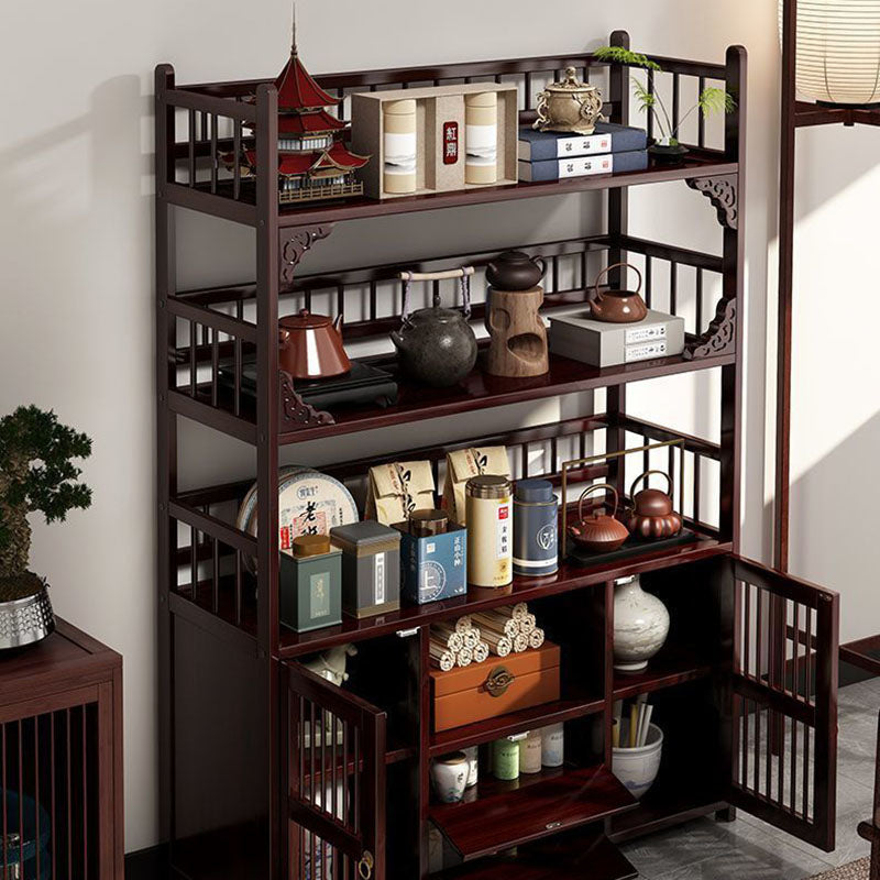 Traditional Chinese Rectangular Bamboo Medium Density Fiberboard Storage Cabinet 4/5-Tier For Living Room