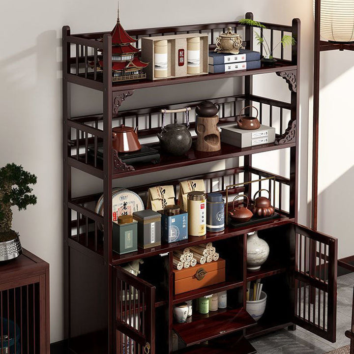 Traditional Chinese Rectangular Bamboo Medium Density Fiberboard Storage Cabinet 4/5-Tier For Living Room